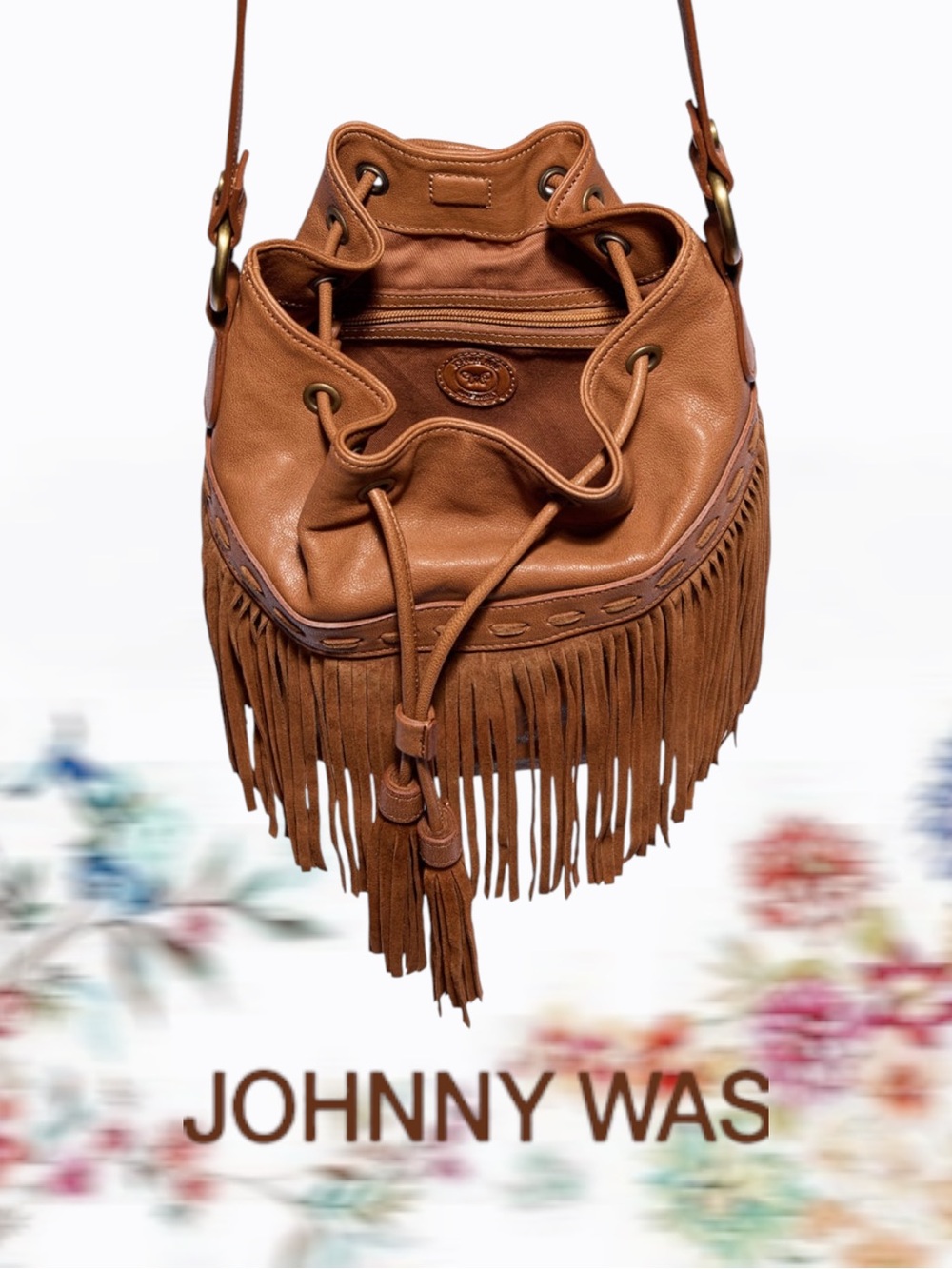 NWT Johnny Was Fringe Bucket Bag Sealed Tan Italian Leather - Picture 5 of 7